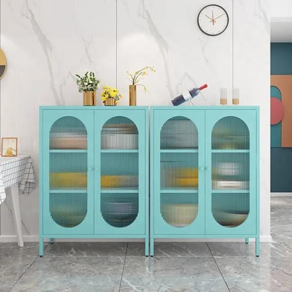 Glass Door Kitchen Aluminum Steel Sideboard Storage Cabinet With Leg
