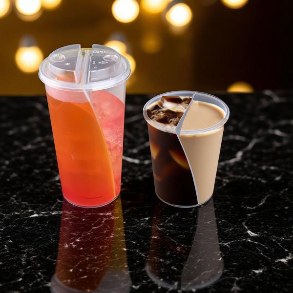 Custom 700ml 16oz 2 Compartment Boba Tea Cup Disposable Smoothie Juice Split Boba Cups Double Share Cup