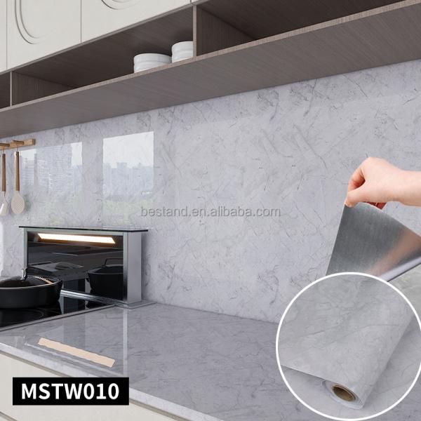 Glossy Grey Marble Effect Wallpaper 60cm Removable Wallpaper Marble Look