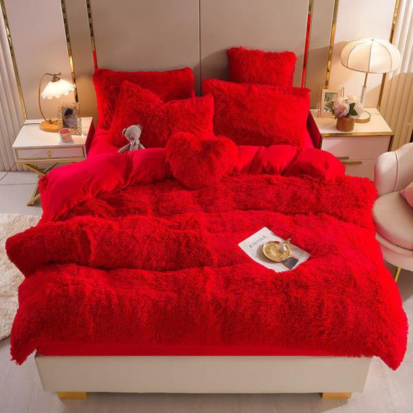 Fluffy Plush Couro Falso Veludo Shaggy Queen King Size Cobertura de Cobertura de Cama Conjunto personalizado