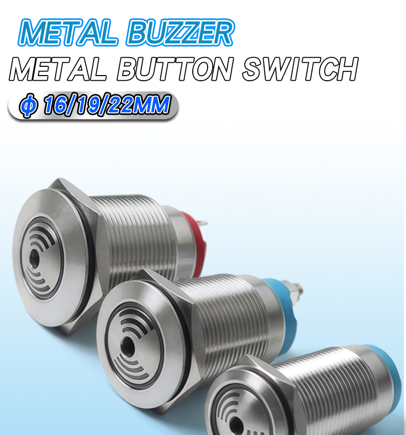 16/19/22mm Metal Buzzer Sound Flash Alarm Stainless Steel 12v-24v High Decibel Interrupt