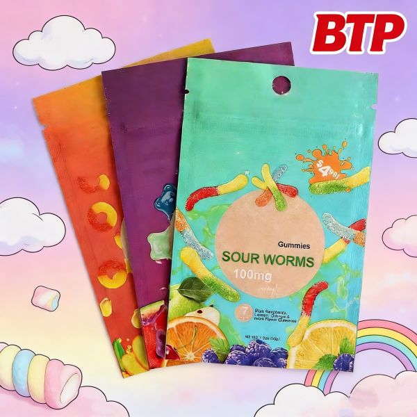 MOQ 100pcs Child Resistant Disposable Gummy Pouch Smell Proof Zipper Bag Custom Printed Packaging Security Bopp for Edibles