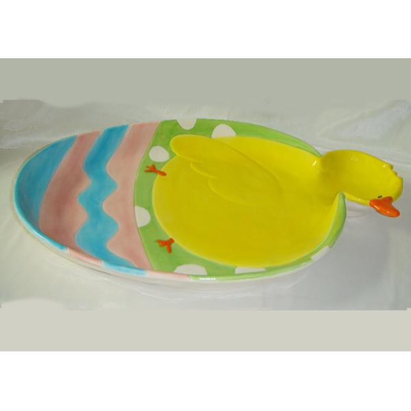 High Press Casted Ceramic Serving Platter Hand Painted Chick Shaped Strong Dolomite
