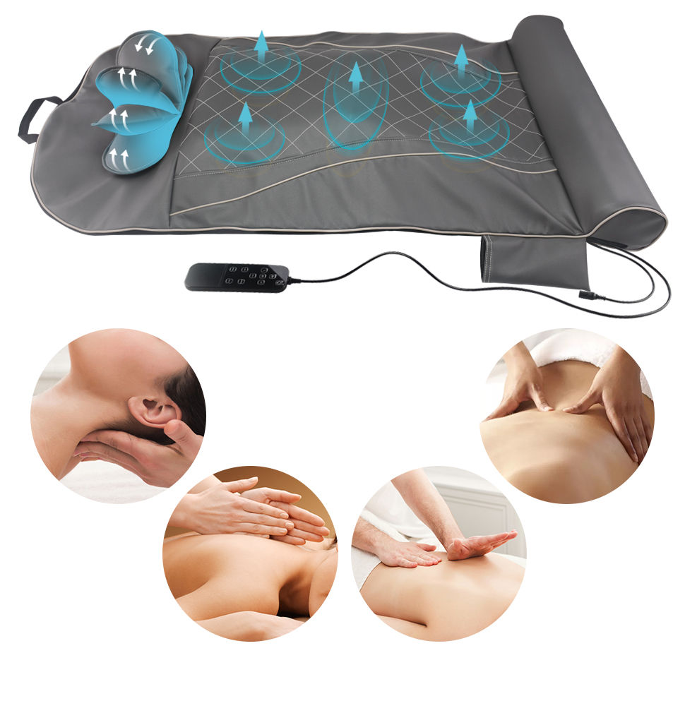 Heating Massage Mattress with 6 Neck and 10 Body Air Bags, 4 Massage Modes, and DC12V 2A Adaptor