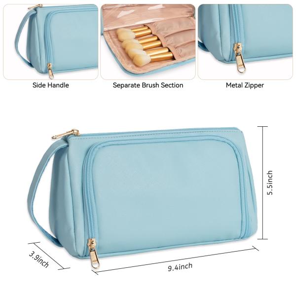 Waterproof Makeup Toiletry Travel Bag Portable Blue PU Leather