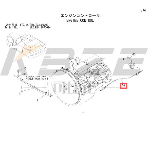 HITACHI 4440150 ACCELERATOR CABLE FOR ZX75 ZX85 ZX330 ZX350 EXCAVATOR