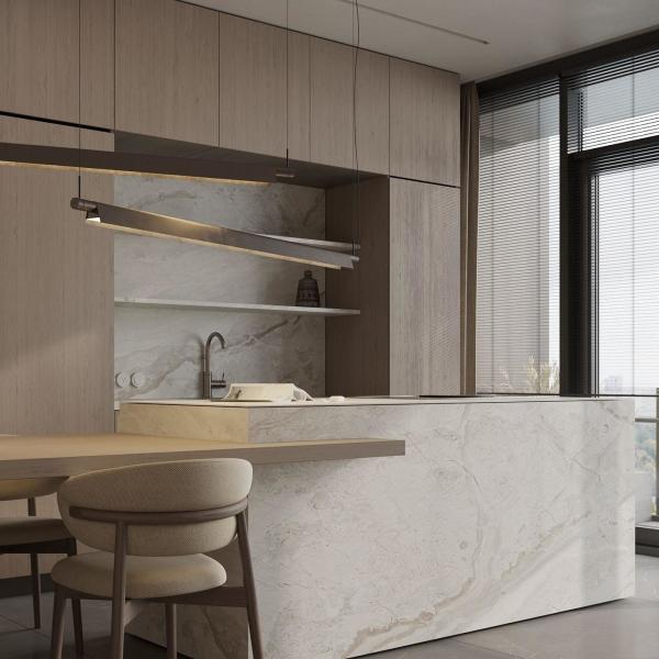 Muebles de cocina completos de la isla de madera de PVC blanco, puertas de vidrio para villas