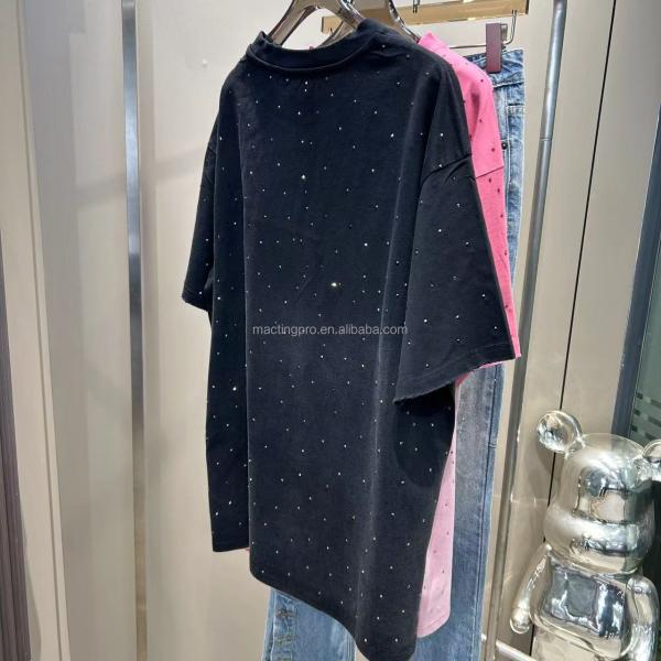 250Gsm Mens Rhinestone T Shirts Unisex Cotton T Shirt With Vintage Wash Oversized Fit In Pink Acid Wash