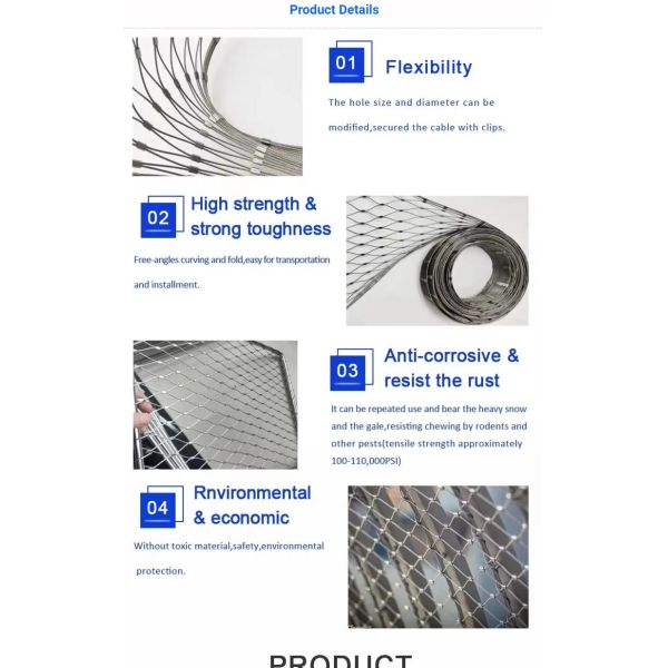 Emergency Stairway Falling Curing Stainless Steel Wire Cable Rope Mesh Net for Handrail