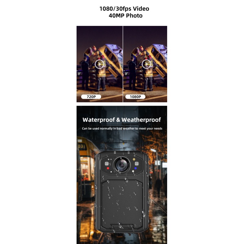 Portable 4G Body Worn Camera HD 1080P 40MP 2.4'' IR Night Vision Waterproof Body Camera With WIFI&GPS&BT Function