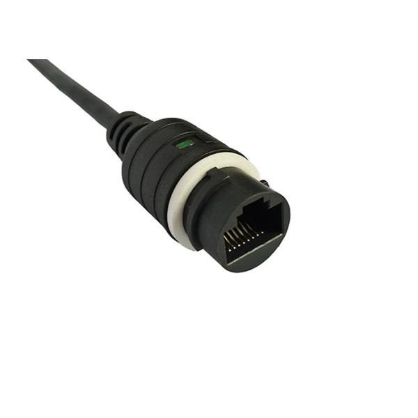 IP67 waterproof RJ45 cable assemblies black built in LED indicator, with1.25mm pitch