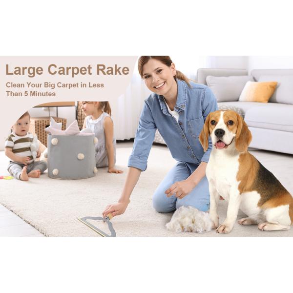 V2.0 grande ancinho de carpete removedor de pêlos de animais de estimação, cabo longo reutilizável raspador de carpete de pilha baixa removedor de penugem