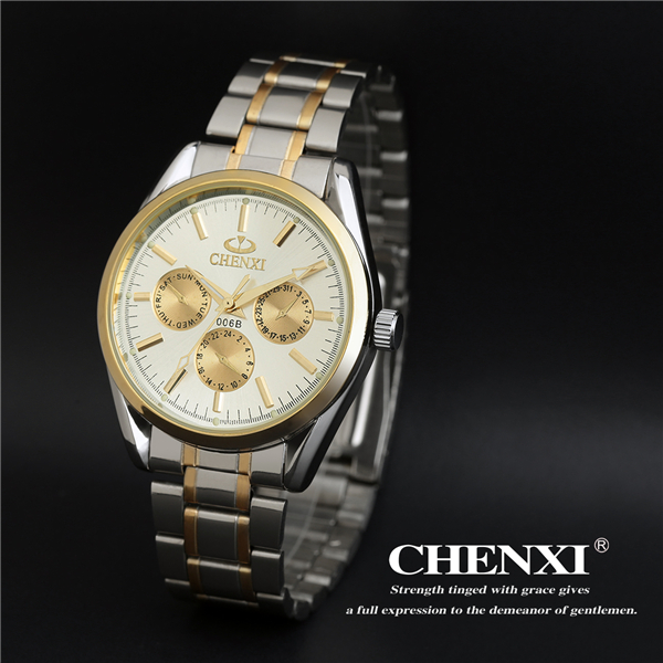T006B6 All Stainless Steel Band Gold Luxury Trendy Style Fashion Watches Quartz Watch Man