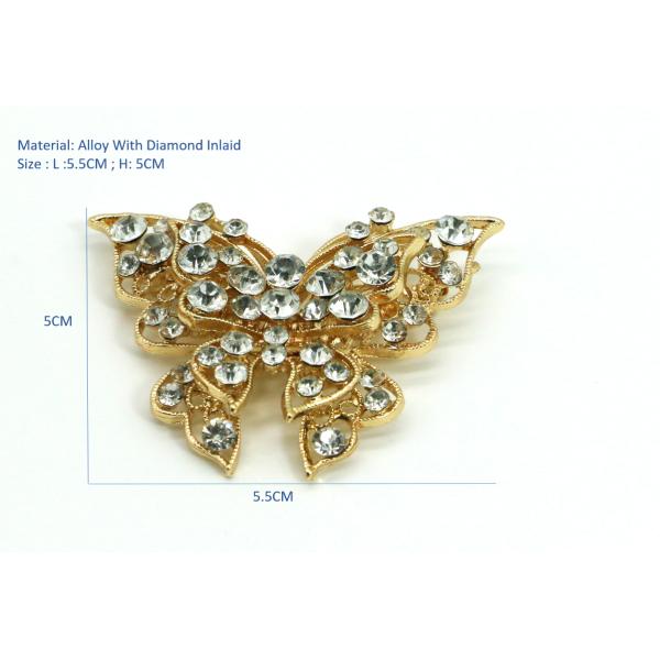 Fashion Gold Butterfly Brooch , Diamond Butterfly Pin 5cm×5.5cm Size