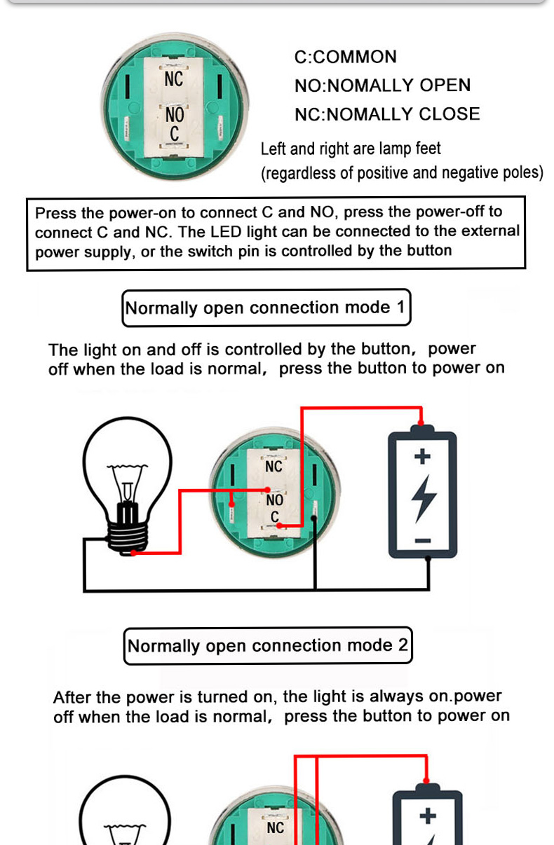 19mm Waterproof Metal Push Button Switch 1NO1NC Flat Head Ring-LED Momentary Switch IP65 Level 220v Max. Voltage