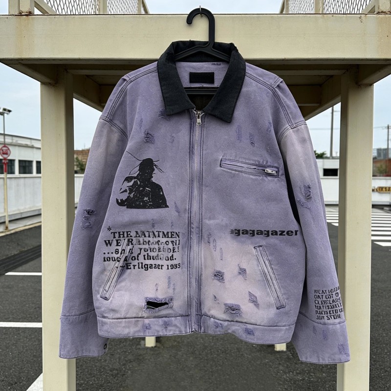 OEM ODM Garment Vintage Washed Faded Carpenter Detroit Zipper Jacket Men Custom Outdoor Canvas Autumn Denim Coats High Quality