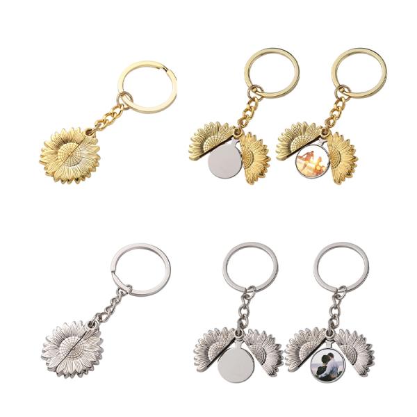 Custom Blank Metal Keychain Openable Sublimation Sunflower Locket Key Chain Valentine's Day Gift