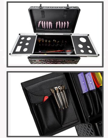 Professional Aluminium Hairdressing Tool Box , Universal Wheel Rod Hairdresser Box