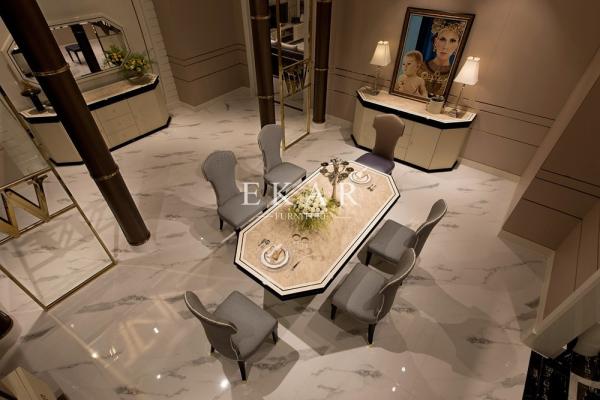 Home Furniture Modern 6 Chair Marble Dining Table Set  W005D1C