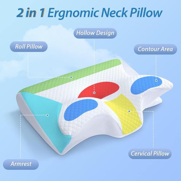 Filling Memory Foam Cervical Pillow 2 in 1 Ergonomic Contour for Neck Pain Relief