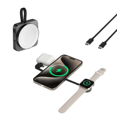 Carregador portátil sem fio de 15w Compacto magnético para relógio e fones de ouvido do iPhone