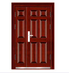 China Suppliers Luxury Front Security Exterior Doors Deep Embossing Double Leaf Panel Entry Front Steel Door for House with Smart Lock