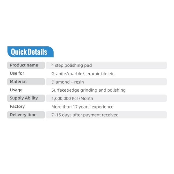 A-Grade 4inch Resin Bond 4 Step Flexible Polishing Pads For Dry Customized Support ODM