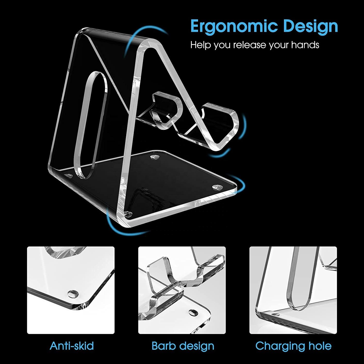 Clear Acrylic Phone Stand With 3mm Thickness User Friendly For 4-10 Inch Smartphones