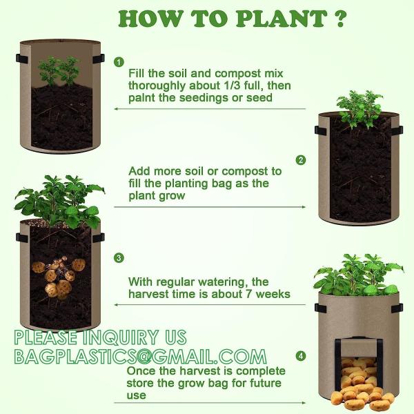 Potato Grow Bags, 4 Pack 10 Gallon With Flap And Handles Planter Pots For Onion, Fruits, Tomato, Carrot - Green