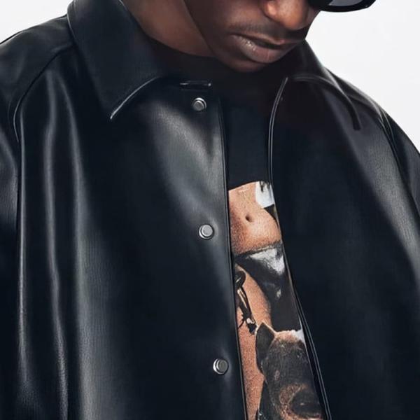 Vêtements de rue en cuir Pu Vêtements de baseball en cuir noir Vêtements de rue de style vintage Eco-friendly