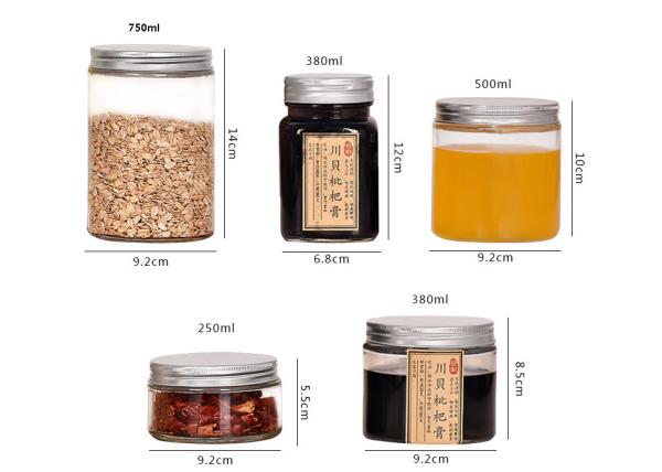 Os frascos largos redondos do armazenamento do vidro da boca removem ervas daninhas do recipiente 250ml com o tampão de parafuso de alumínio