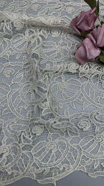 100% Polyester French Chantilly Lace Fabric For Garments Gowns Hollow-up White Color Wedding Dresses