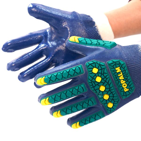 Blue Nitrile Fully Coated Anti Impact Chemical Resistant TPR Gloves Premium Hands Safety