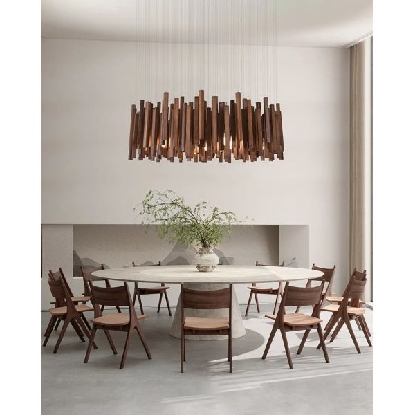 Dining Living Room Farmhouse Kitchen Table Solid Wood Led Pendant Chandelier Lamp Retro Wooden Hanging Chandelier (WH-VP-320)