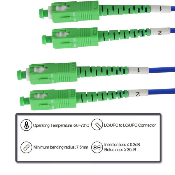 SC APC câble simple à fibre optique monomode - câble à faible perte pour les cabinets de télécommunications, les applications ODF