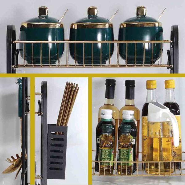 ODM Spice Double Layer Kitchen Rack Black And Gold color 36.5x22x40cm Specification