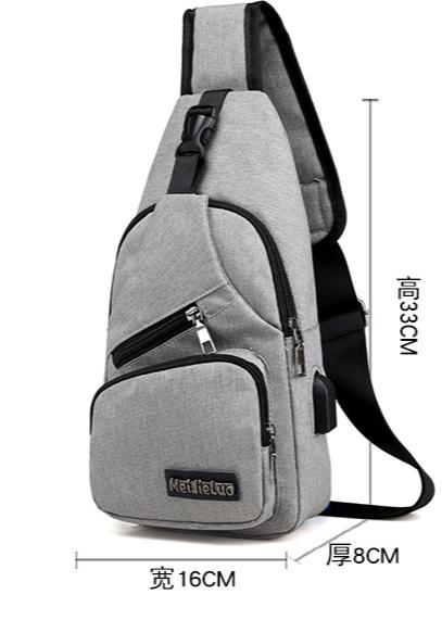 Zipper Closure Canvas USB Charging Anti-Theft Chest Bag for Men on Short Trips