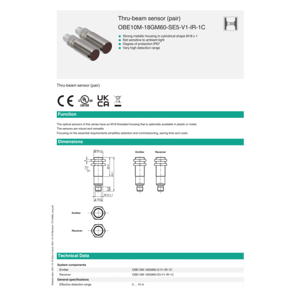 PEPPERL+FUCHS Stainless Steel Thru-beam Sensor for Industrial Automation with One Year Warranty