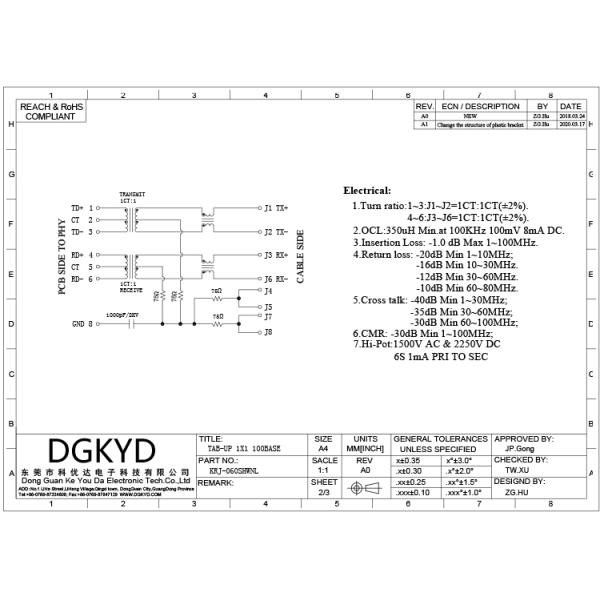 PCB Surface Mount RJ45 Ethernet Connector Shielded with Internal Magnetics