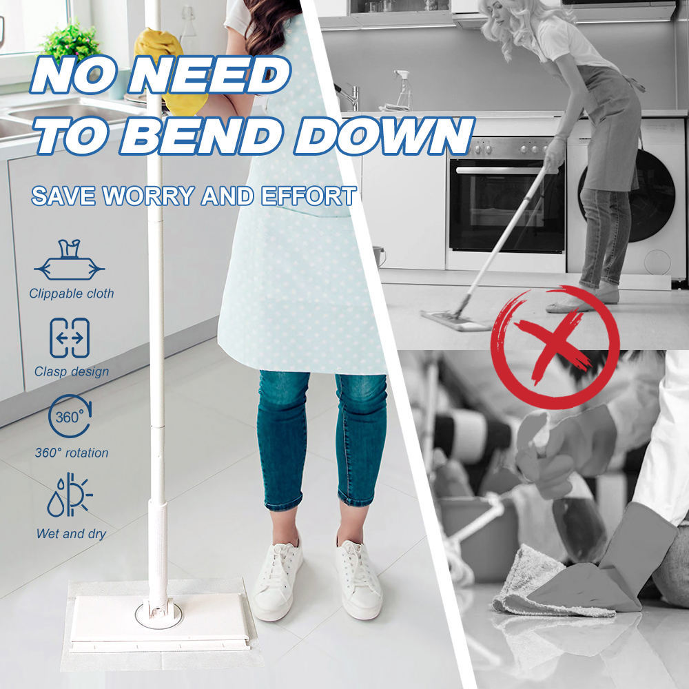 Automatic Clamping Mop Snap Grip Hands-Free Disposable Wipe Flat Mops