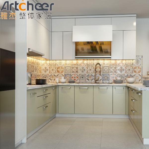 Зеленый цвет кварцевый камень верхний U-образный кухонный шкаф для современного стильного дизайна кухни