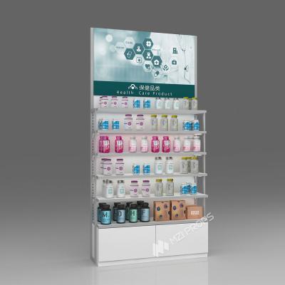 JYaS-YB-01 Professional Medical Style Health Supplement Cabinet with White Over-oiled Board and Aluminum Price Tag Slot