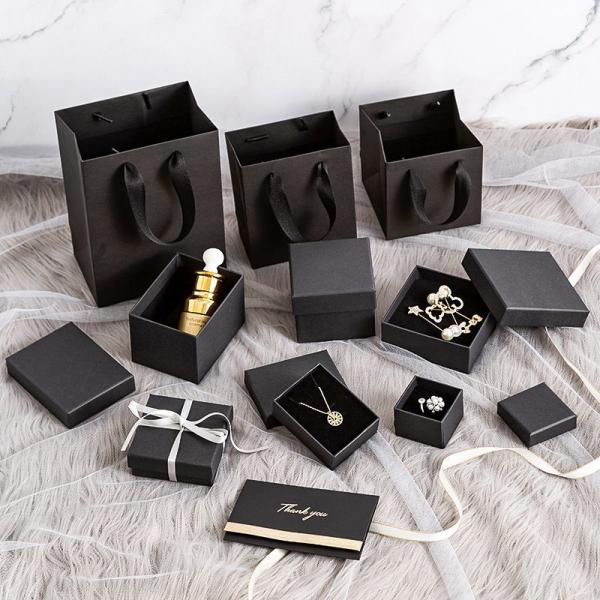 Luxury Rigid Paper Jewelry Boxes Black Cardboard Paper Necklace Packaging Box