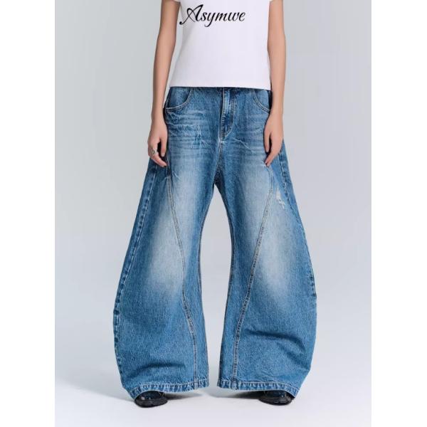 Denim Fabric Deconstructed Wide Leg Jeans for Men and Women in Plus Size Streetwear