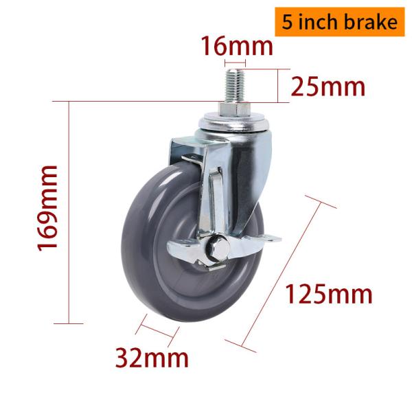 EDL à charge moyenne de 5 pouces 150 kg TPU fileté à rouleaux par pivotement et frein de type 505S-76