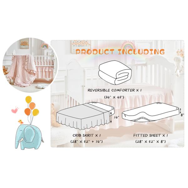 Pink Microfiber Crib Bedding Set - 3 Piece Shabby Chic Baby Set