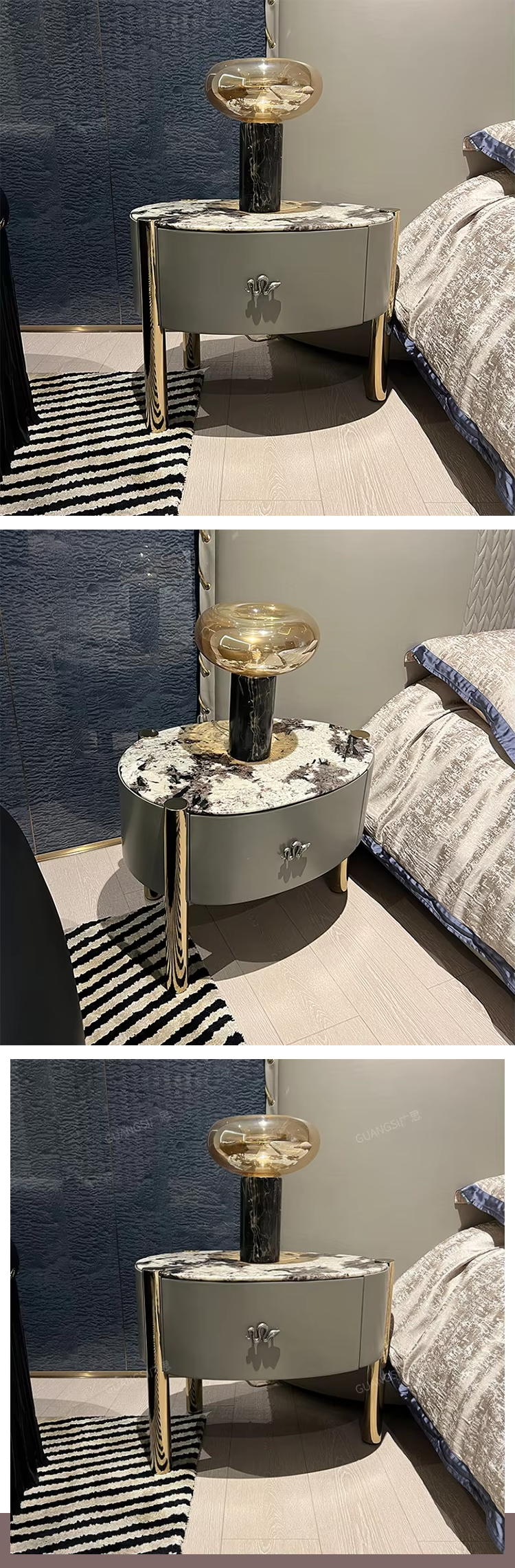 Irregular Unique Design 3 Legs Modern lux Night Stand Designer Italian Luxury Bed Room Furniture Night Stand