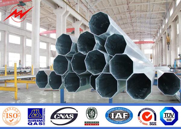 9m 12m 16m Galvanized Steel Pole With Bitumen And Cross Arms