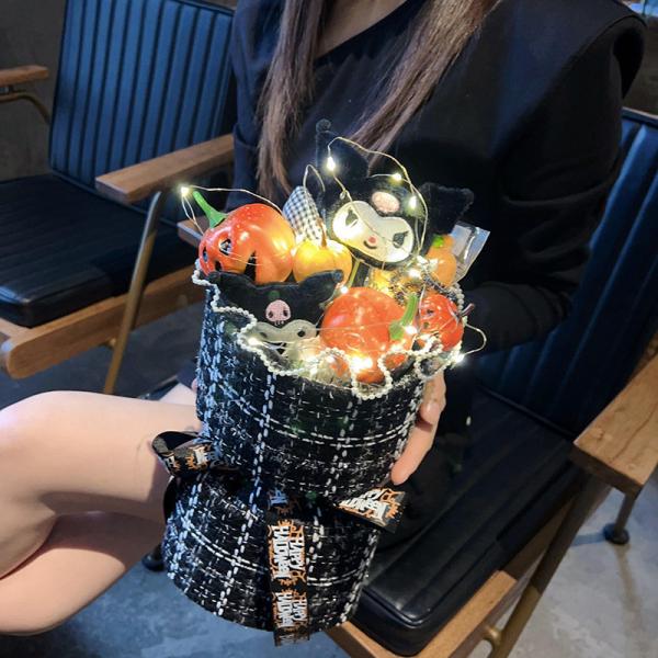 Halloween Gift Doll Bouquet Kuromi Finished Plush Doll Pumpkin Head Cartoon Bouquet Birthday Gift for Girlfriend