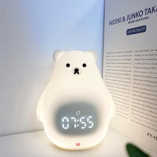 Factory Big White Bear Lighting Alarm Clock Wakes Up Bedroom Baby Nightlight For Kids Gifts